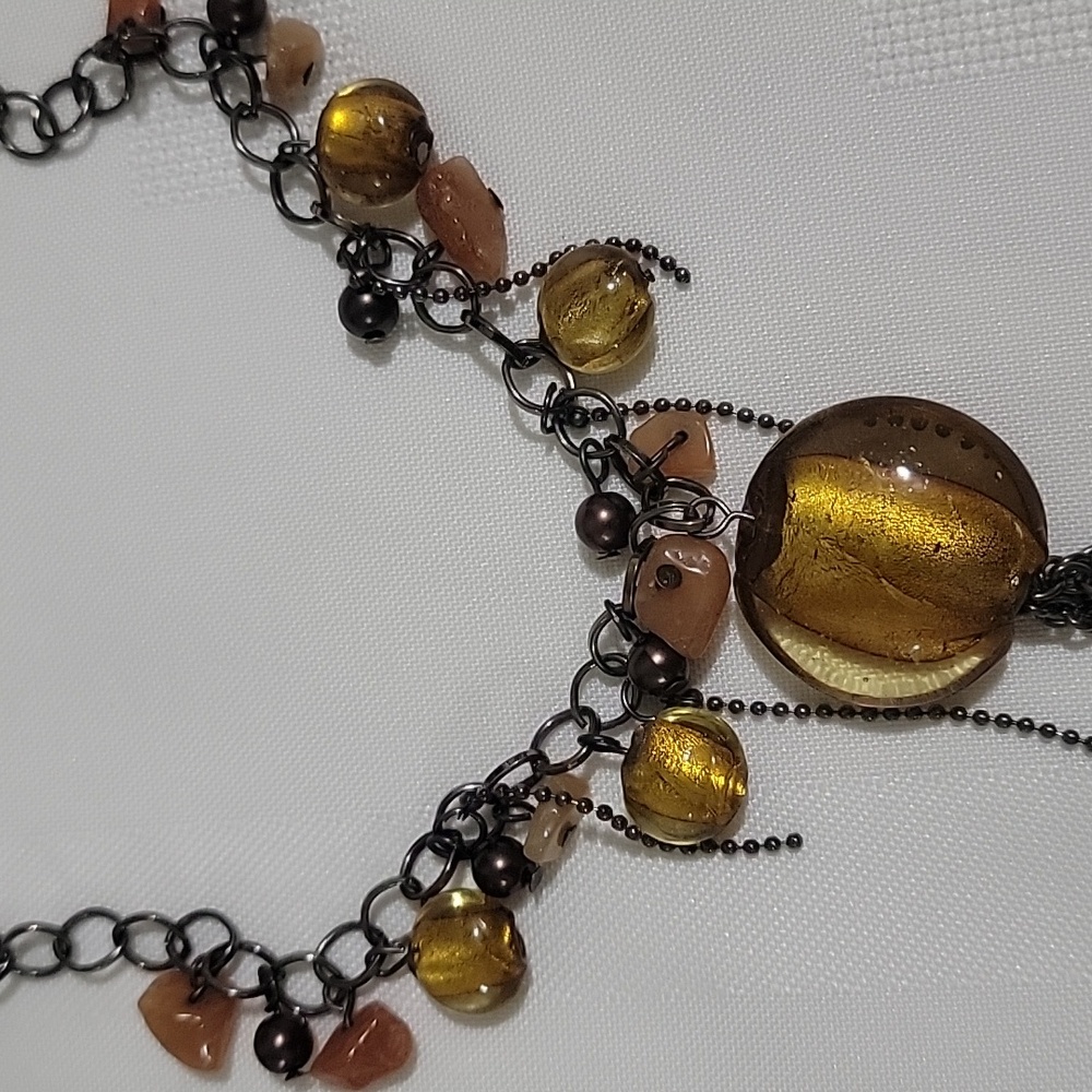 Vintage 1970's carnelian and agate stone clustered necklace - Picture 6 of 6